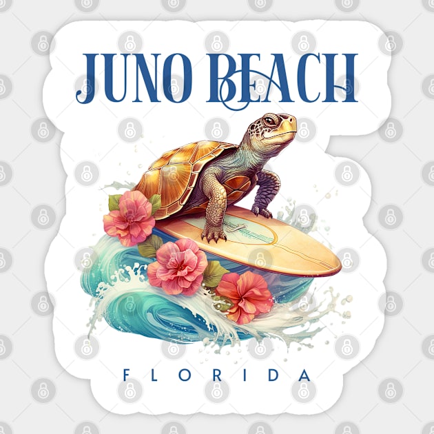 Juno Beach Florida Smiling Surfing Turtle Souvenir Sticker by grendelfly73